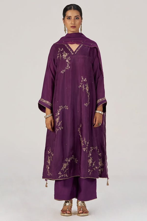 Deep Plum Silk Festive Kurta Set — Ganga Fashions Pvt Ltd