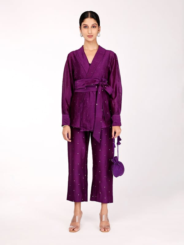 Deep Purple Chand Wrap Co-ord Set — KOMAL SHAH
