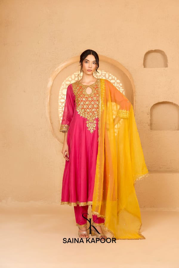 Fuchsia Long Anarkali Kurta Set — SAINA KAPOOR