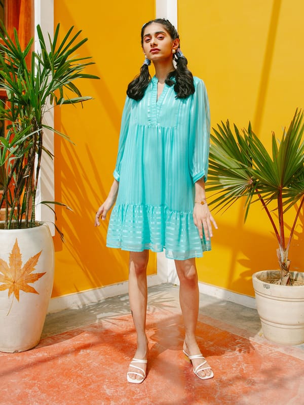 Marbella Blue Gather Chiffon Dress — HOUSE OF FETT