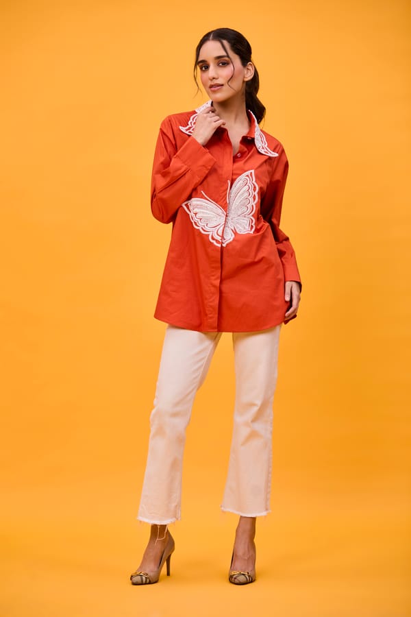 Rust butterfly shirt — REVIKA AGGARWAL