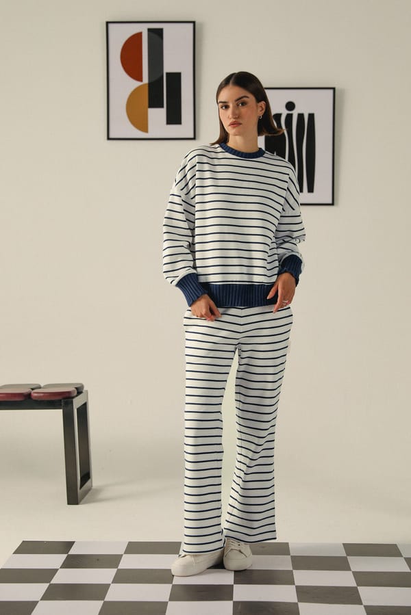 Navy Striped Sweatshirt and Bootcut Pants Co-ord Set — Muvazo