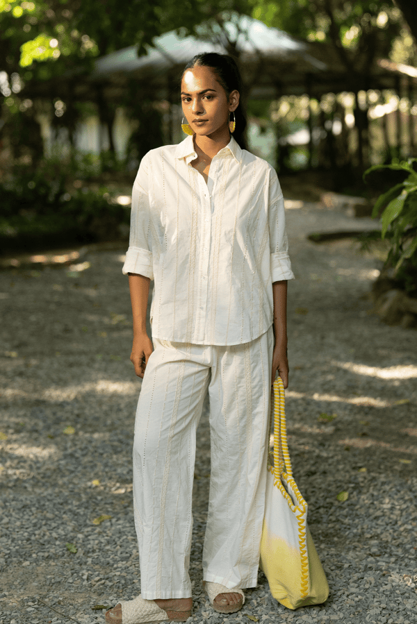 Cream Cotton Wide-Leg Pajama Trousers — Beach Bum