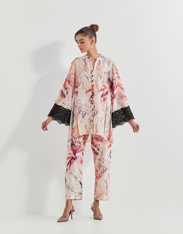Pink Printed Chanderi Silk Tunic and Pants Co-ord Set — Kavita Bhartia