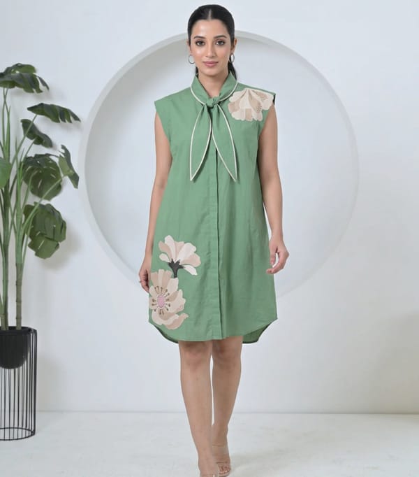 Velvet Big Flowers Tie-Up Sleeveless Dress — RUCHIKA MALLIKA LABEL