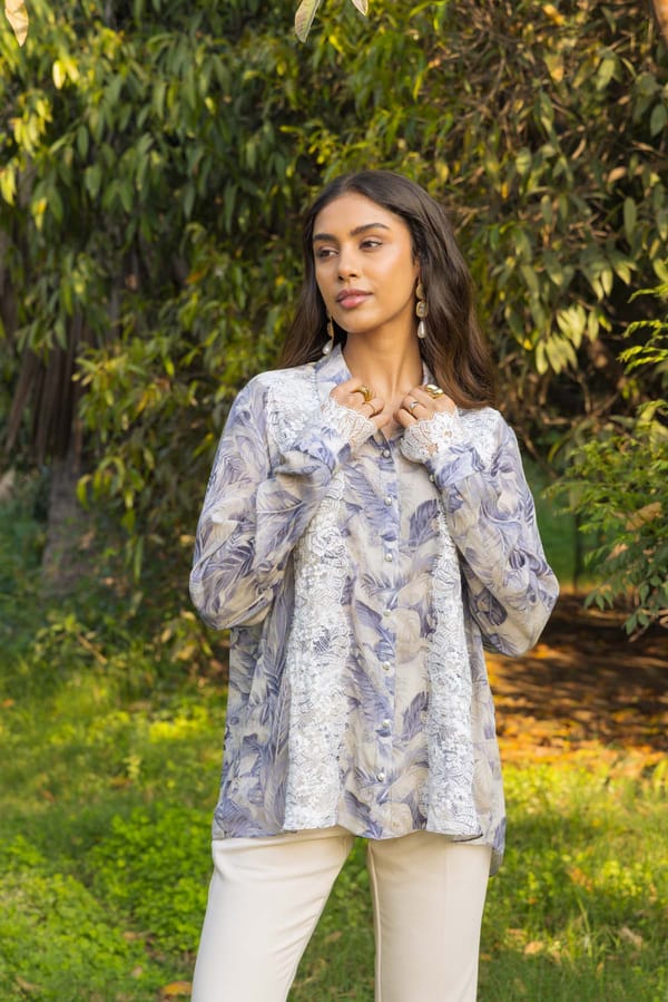 Passionflower Printed Georgette Silk Shirt — DAREISS