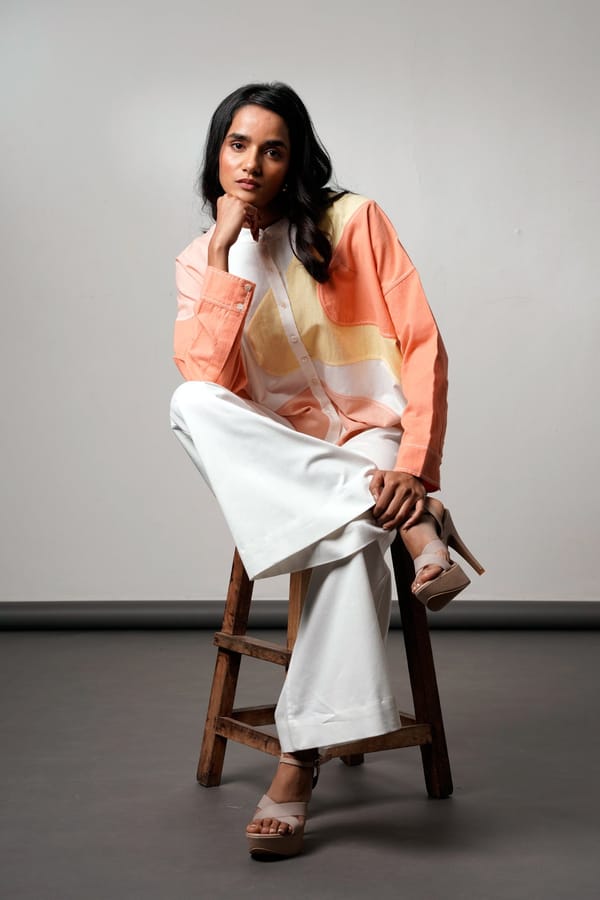 Pastel Colorblock Shirt and White Wide-Leg Co-ord Set — Madder Much