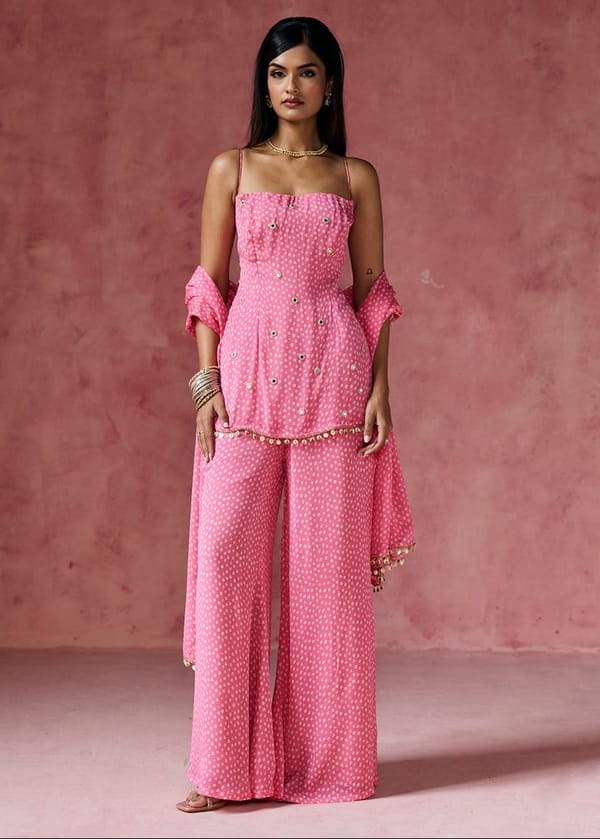 Gulabi Bandhani Embellished Sharara Set — Lea Clothing