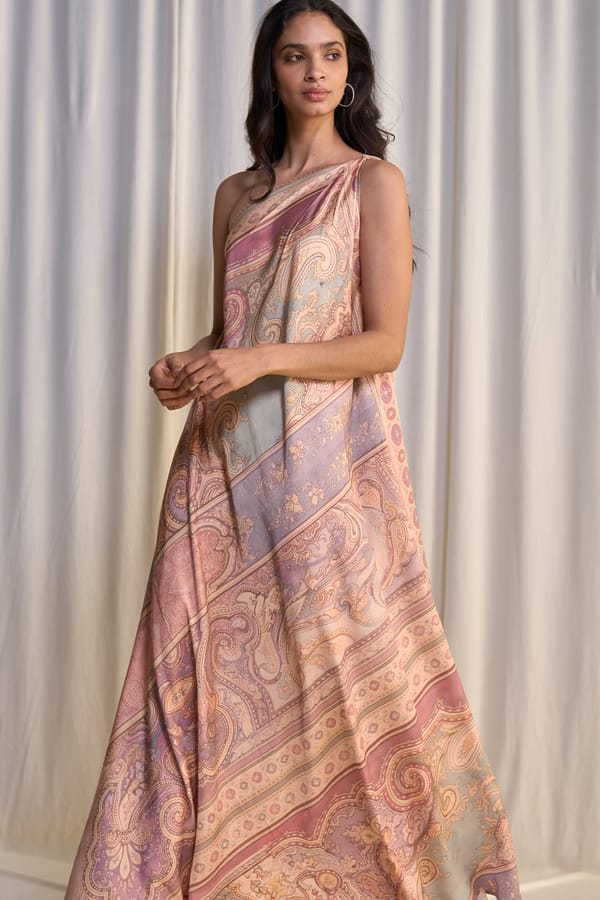 One-Shoulder Scarf Print Maxi Dress — Dash and Dot