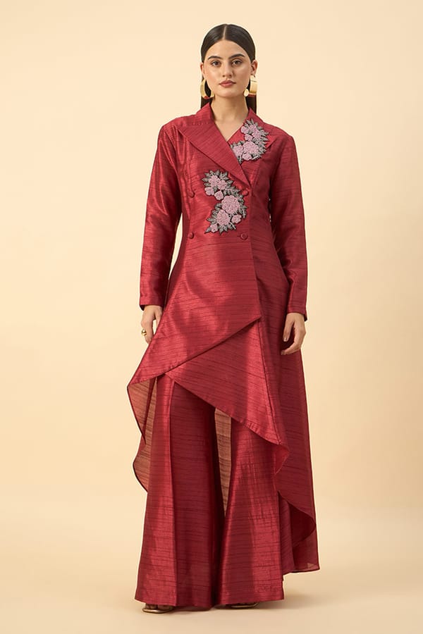 Floral Embroidered Long Tunic With Palazzo Pant — Aakaar