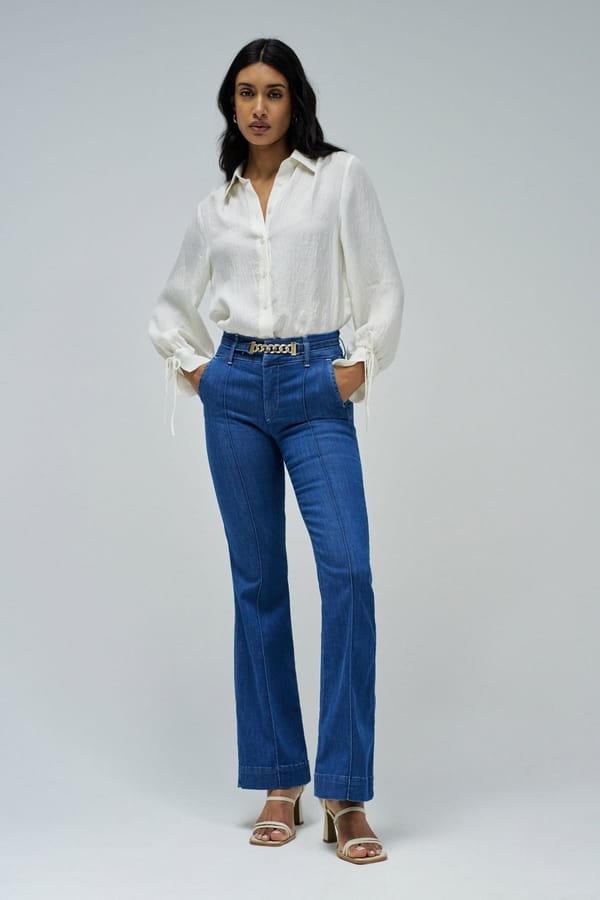 Blue High-Rise Flared Trousers — SALSA JEANS