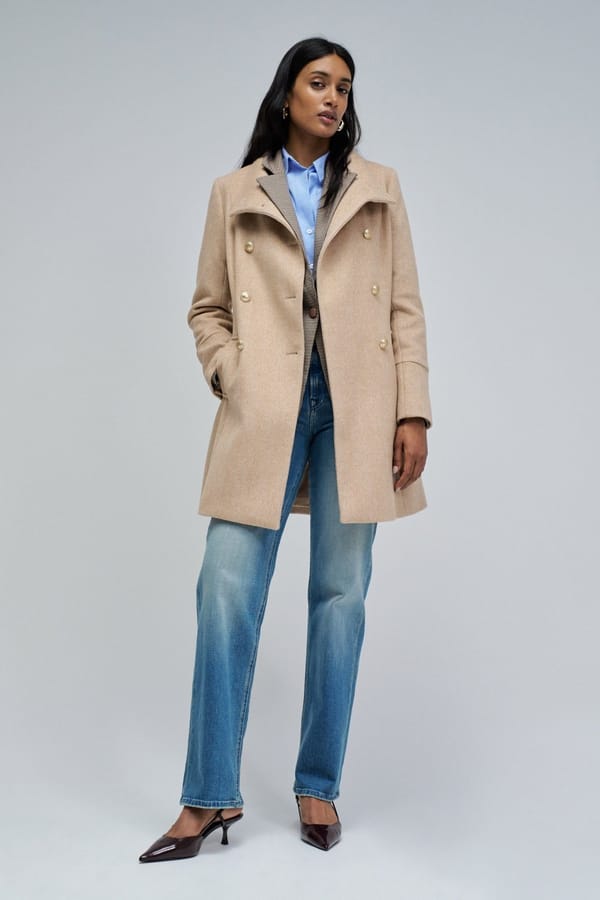 Dark Beige Tailored Herringbone Long Coat — SALSA JEANS
