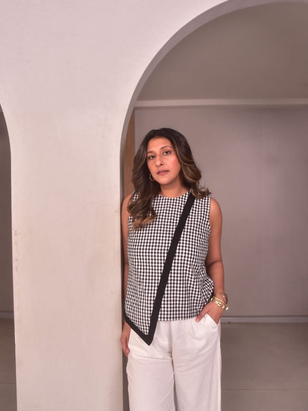 Black and White Checked Asymmetric Hem Sleeveless Cotton Top — Why So Blue