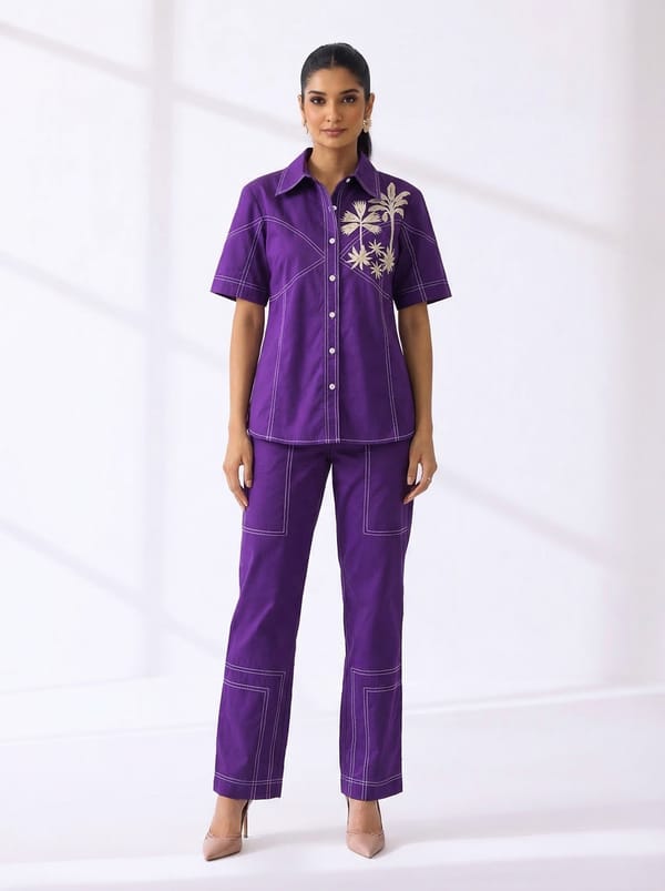 Purple Cotton Shirt and Straight Pant Co-ord Set — RUCHIKA MALLIKA LABEL
