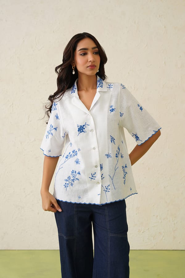 Noor Linen Embroidered Top — INCHING INDIA