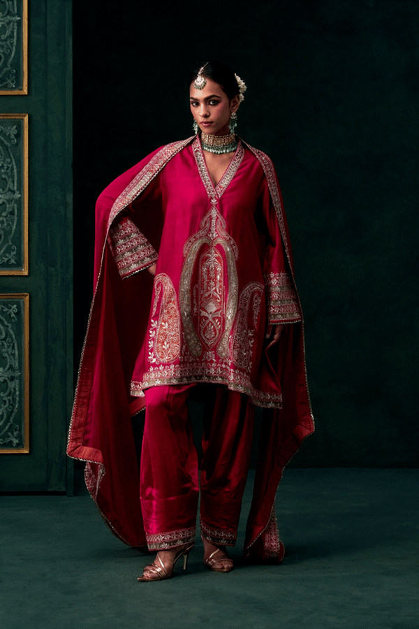 Zehra Chanderi Satin Embroidered Suit Set — NEETIKA CHOPRA
