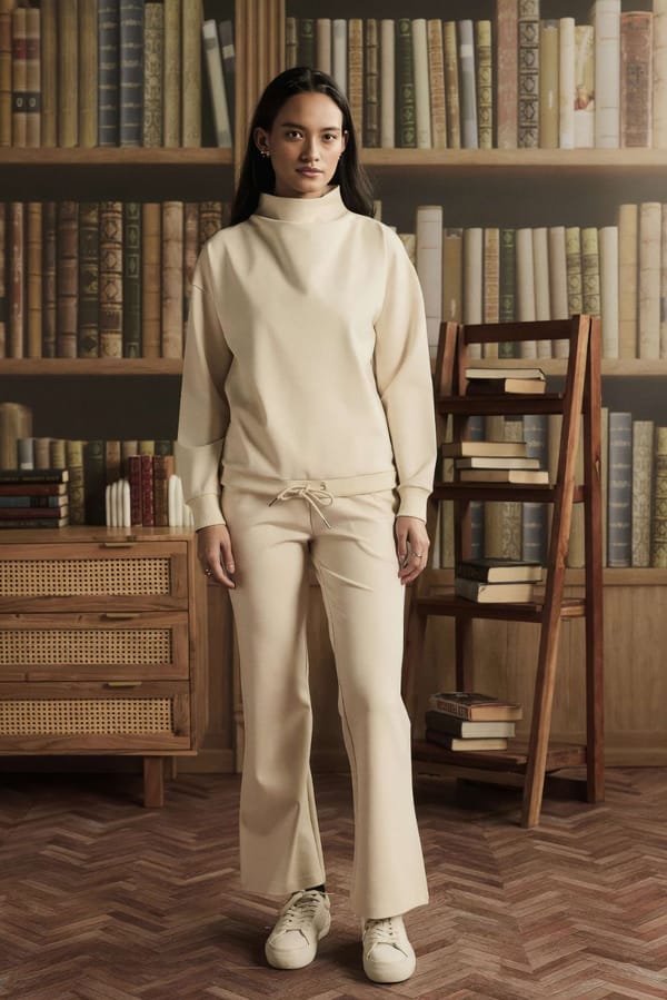 Buttermilk Ponte High Neck Co-ord Set with Wide-Leg Pants — Muvazo