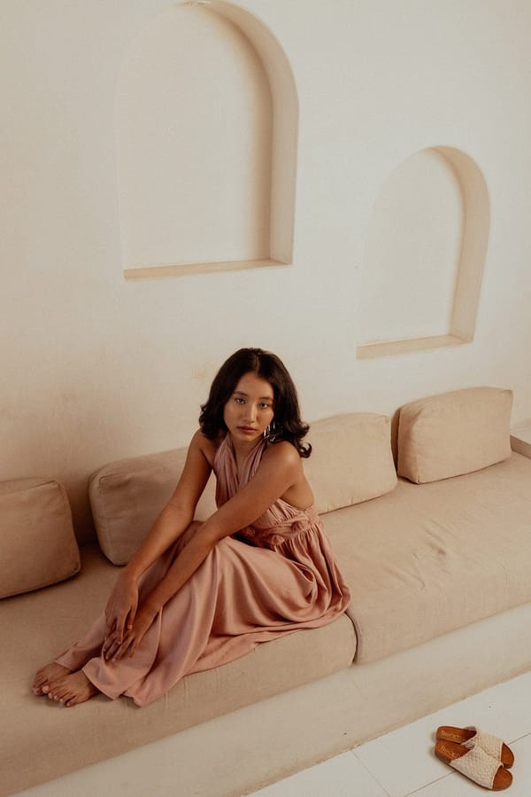Dusty Pink Halter Neck Backless Rosette Maxi Dress — BEACHBUM