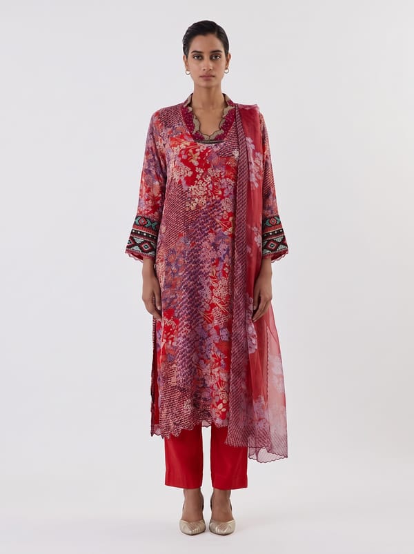 Water Glimmer Satin Kurta Set — Kavita Bhartia