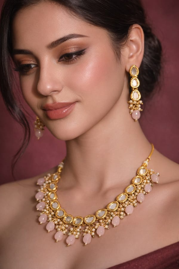 Rose Polki Kundan Necklace Set — Beauty Spot Jewellery
