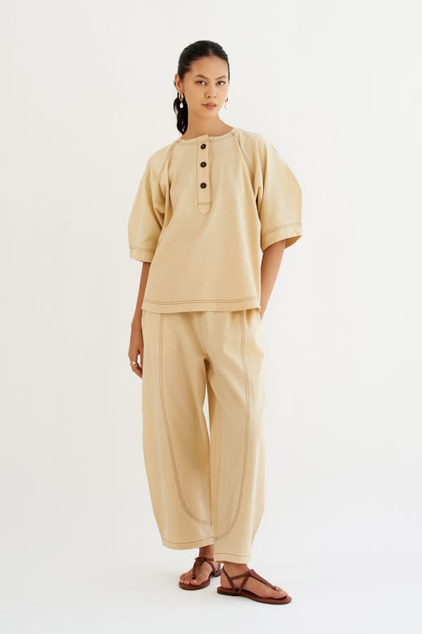 Light Yellow Kala Cotton Co-ord Set with Button Placket — Spacelines
