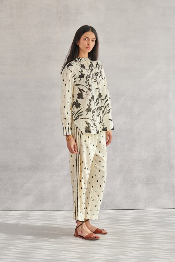 Creme Monochrome Printed Cotton Dobby Shirt — Shop Roho