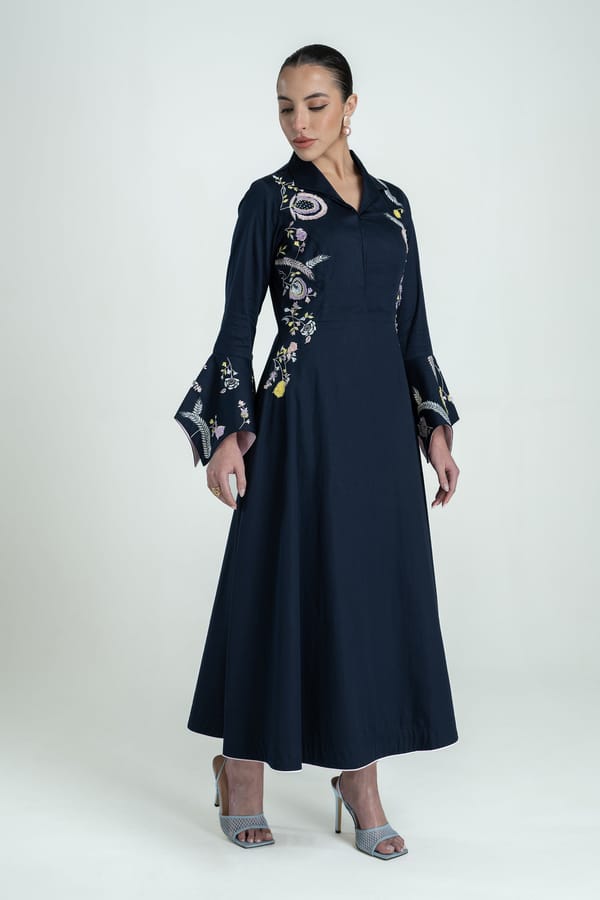 Navy Embroidered Fit and Flare Maxi Dress — Our Love