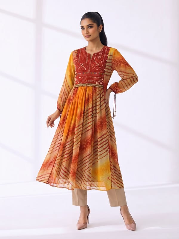 Rust Georgette Kurta — 5 Elements
