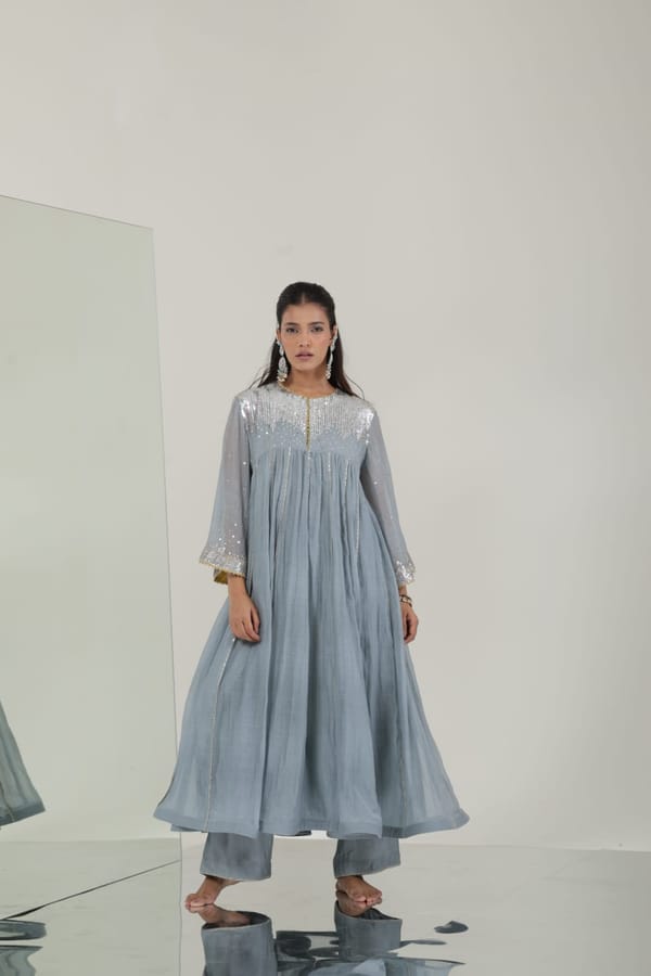Naaz Anarkali Set - Grey — Kyra