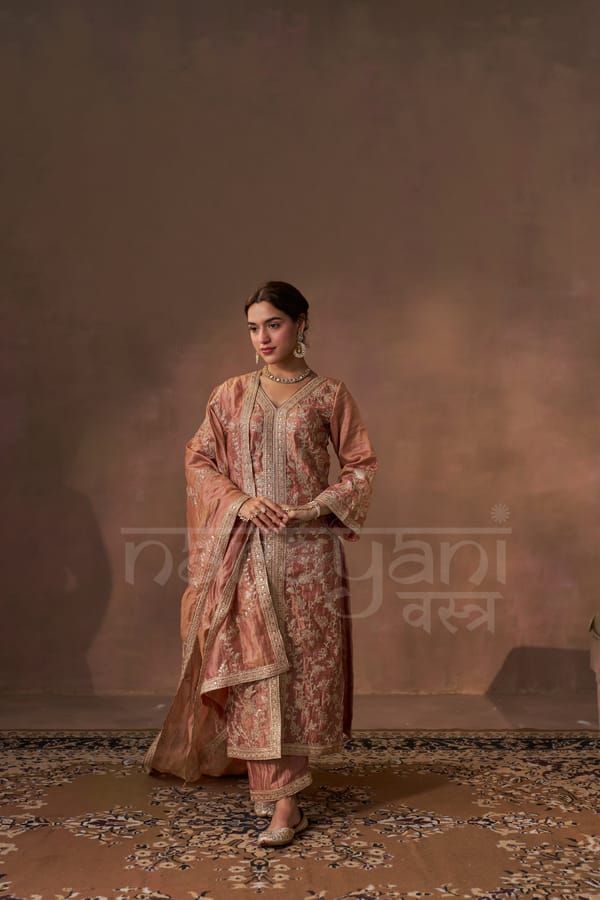 NOORIN - Rustic Orange Tissue-Organza Suit Set — NARAYANI VASTRA