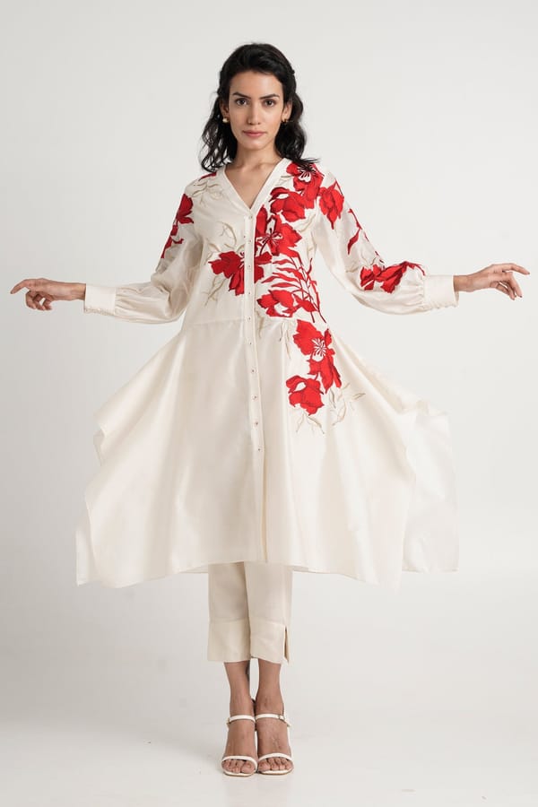 Ivory Embroidered Square Hem Tunic and Pant Co-ord Set — Madder Much