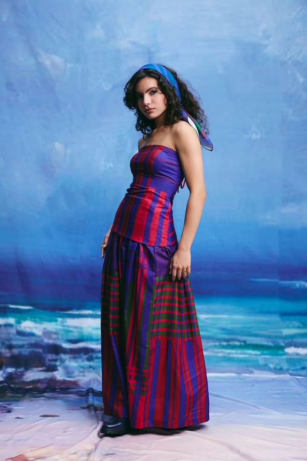 Multicolour Striped and Checked Linen Maxi Skirt — Zip by Payal Zinal