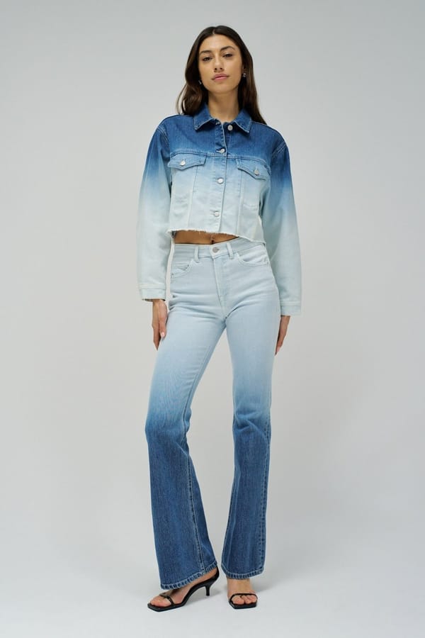 Medium Light Ombre Cropped Denim Jacket with Frayed Hem — SALSA JEANS