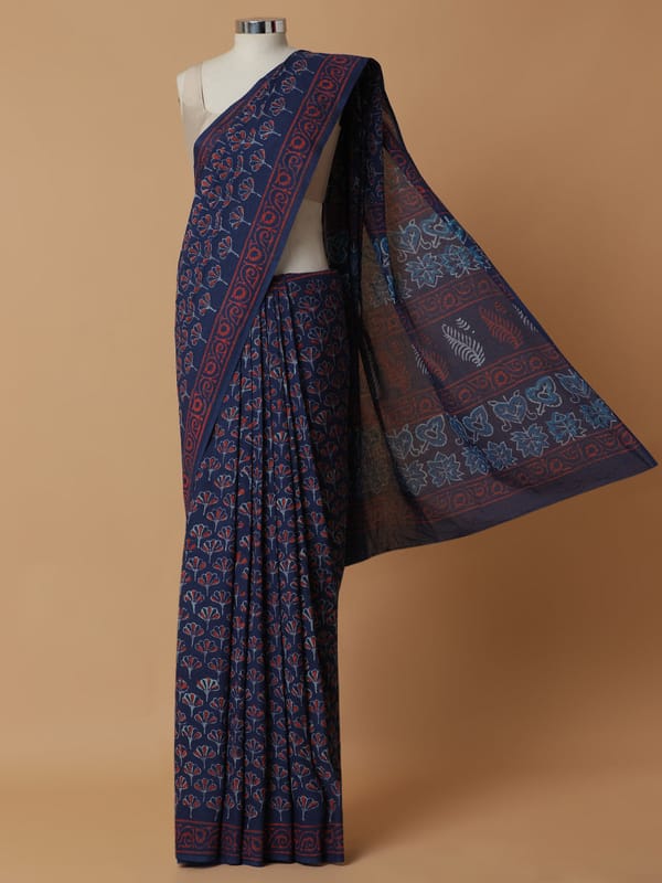 Hand Block Printed Dhabu Blue Cotton Mulmul — BINKS
