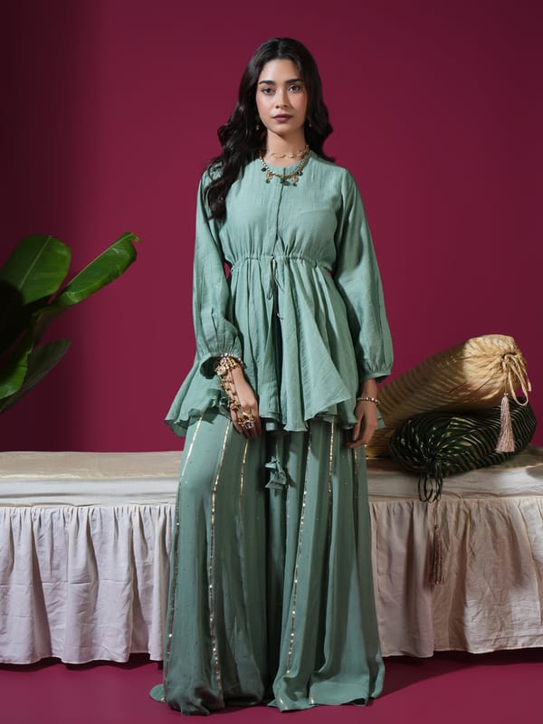 Sage Green Peplum Palazzo Set — KOMAL SHAH