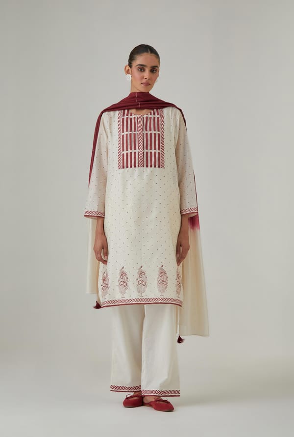 Silk Chanderi Kantha Short Kurta Set — Upavita