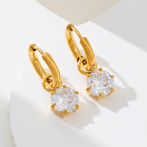 18K GoldPlated Hexagon Crystal Hoop Earring,Solar — Inaya Accessories