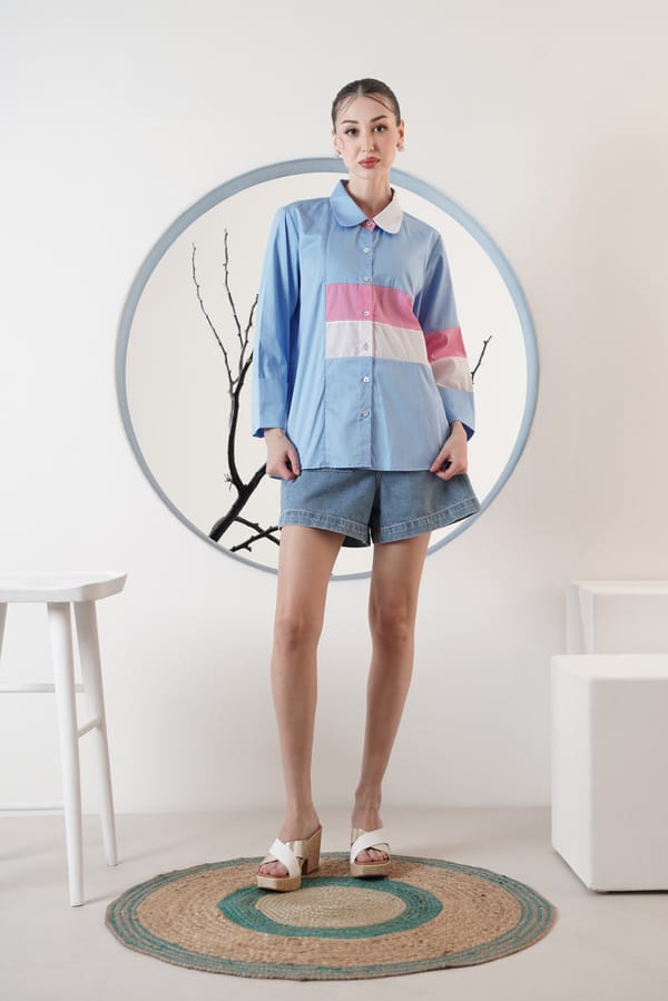 Powder Blue Colorblock Button-Down Shirt — SURABHI ARYA