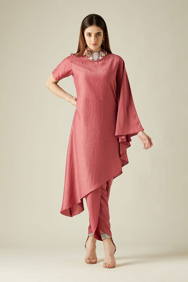 Pink Asymmetric Tunic and Dhoti Pant Co-ord Set — Aakaar