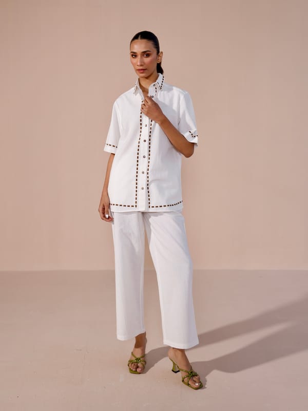 Vanilla Cotton Linen Shirt and Pants Co-ord Set — Cosset Clothing
