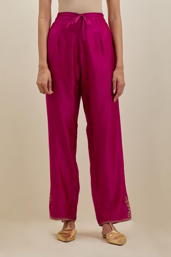 Silk Straight Pants With Embroidery — Upavita