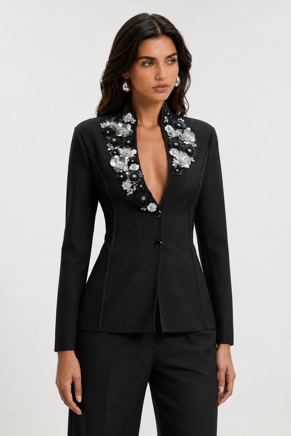 Black Embellished Lapel Tailored Blazer Jacket — KAREN MILLEN