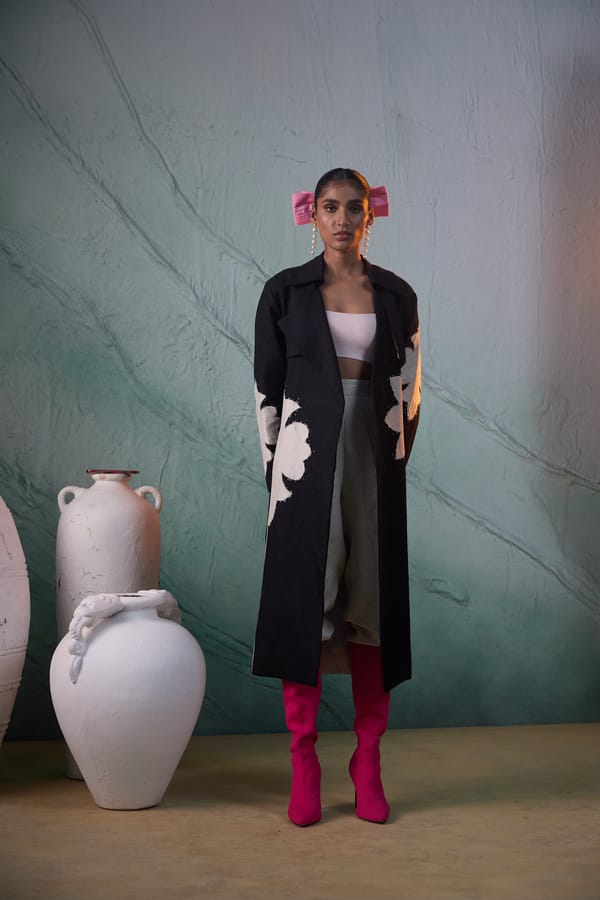 Black Linen Longline Trench Coat with Belt — Linen Bloom