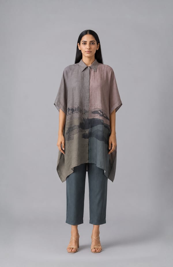 Grey Dupion Silk Kaftan and Pants Co-ord Set — CLOS