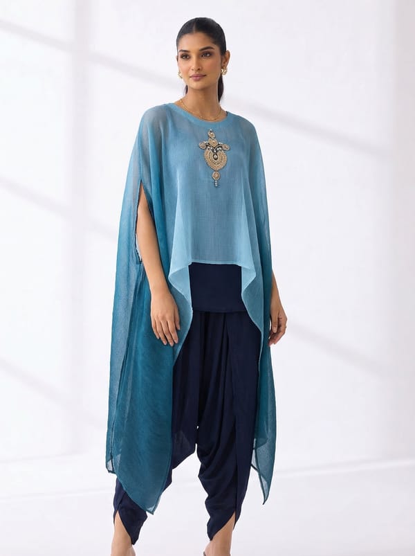 Ombre Ocean Blue Kaftan Dhoti Co-ord Set with Slip — PREETI MEHTA