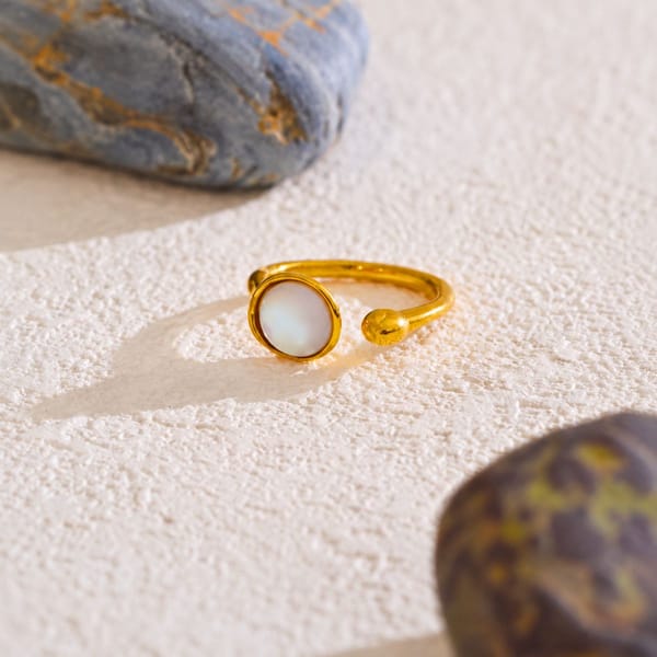 18K Gold Plated Open Cuff Statement Ring, Lumi — Inaya Accessories