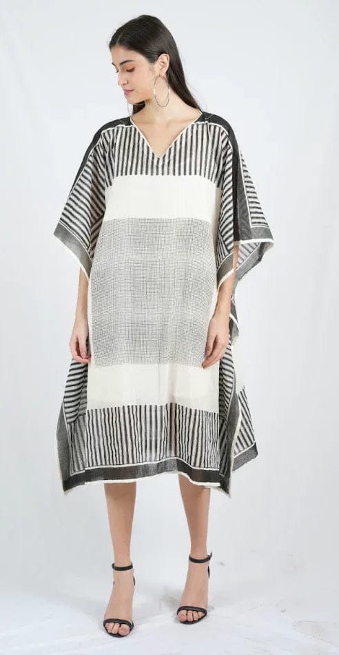 Black and White Striped Kaftan with V-Neck — Banana Labs