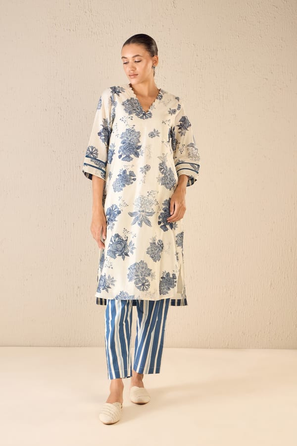 Floral Fantasy: Floral Chanderi Scallop Kurta Set — SHIVANI BHARGAVA