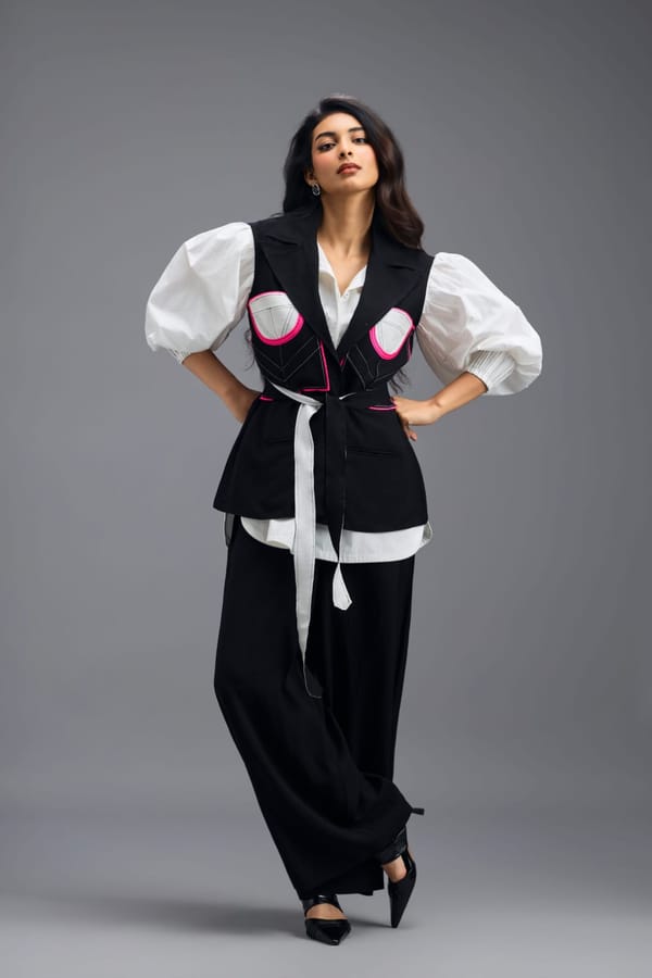 BLACK CO-ORD SET WITH VEST — Deepika Arora