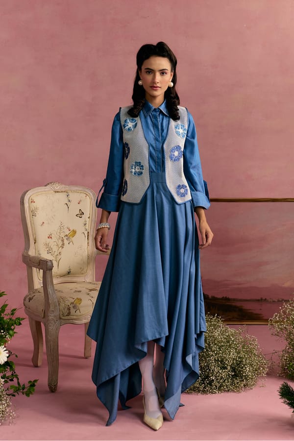 Azure Asymmetric Vest Set — SURABHI ARYA